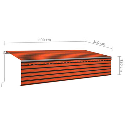 vidaXL Manuell uttrekkbar markise med persienne LED 6x3 m oransje brun