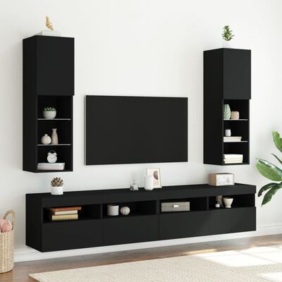 vidaXL TV-benker med LED-lys 2 stk svart 30,5x30x102 cm