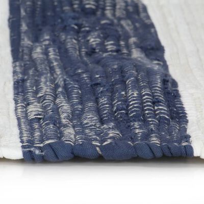 vidaXL Håndvevet Chindi teppe bomull 160x230 cm blå og hvit