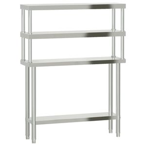 vidaXL Kj&oslash;kkenbenk med overhylle 110x30x150 cm rustfritt st&aring;l