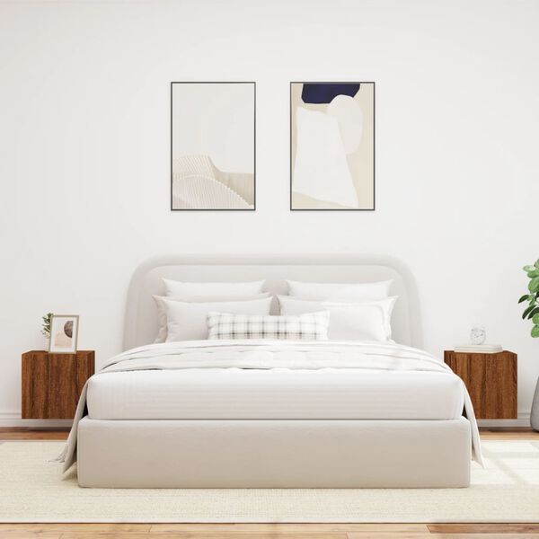 vidaXL Vegghengte TV-benker med LED-lys 2 stk brun eik 40,5x35x40 cm