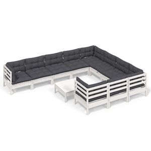 vidaXL Hagesofagruppe med puter 11 deler hvit heltre furu