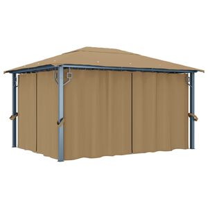 vidaXL Paviljong med gardin 400x300 cm gr&aring;brun aluminium