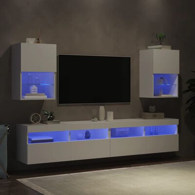 vidaXL TV-benk med med LED-lys 2 stk hvit 40,5x30x60 cm