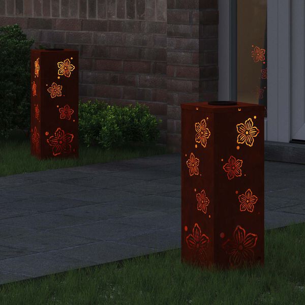 vidaXL Solenergi LED stibelys 2 pcs Corten St&aring;l Corten St&aring;l