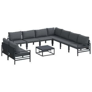 vidaXL Hagesofa Set med pute 10 pcs Svart St&aring;l