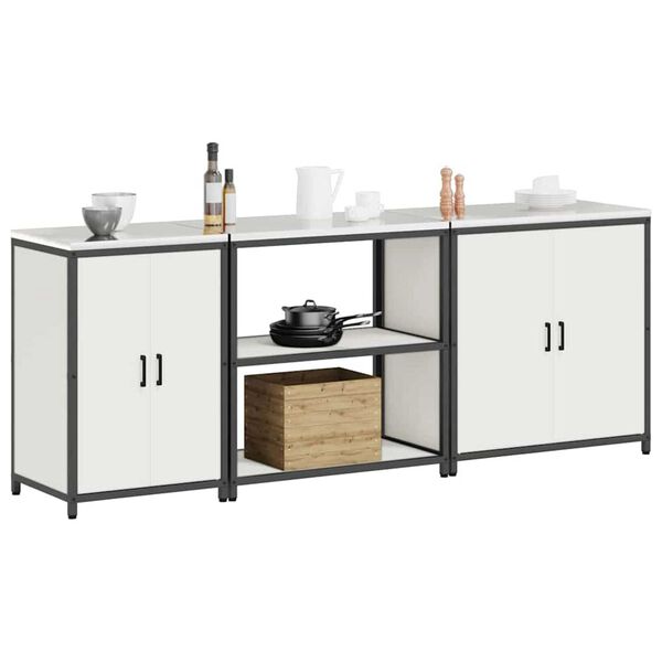 vidaXL Kj&oslash;kkenoppbevaringssett med hylle Annet med d&oslash;r 3 pcs Hvit St&aring;l