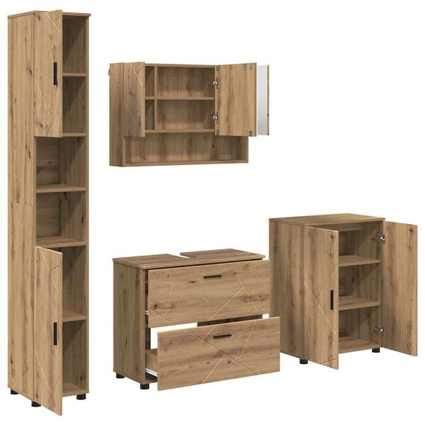 vidaXL Baderomsinnredningssett 4 pcs Artisan Eik Ingeni&oslash;rtre og metall