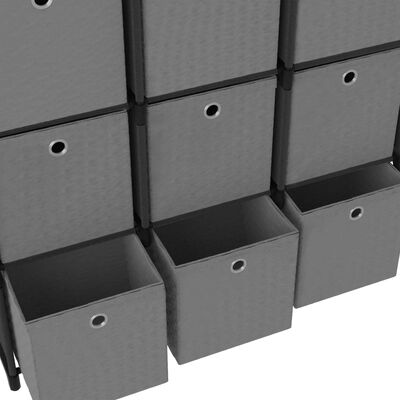 vidaXL Displayhylle med 12 kuber og bokser svart 103x30x141 cm stoff