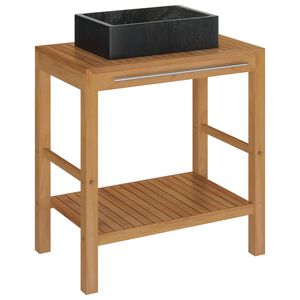 vidaXL Baderomshylle heltre teak med vask marmor svart