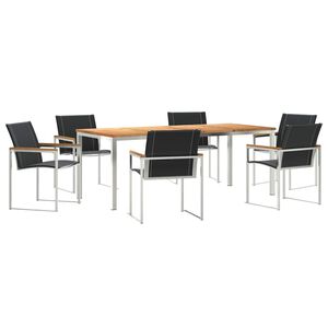 vidaXL Hage Spisegruppe 7 pcs Massiv akasie tre og rustfritt st&aring;l