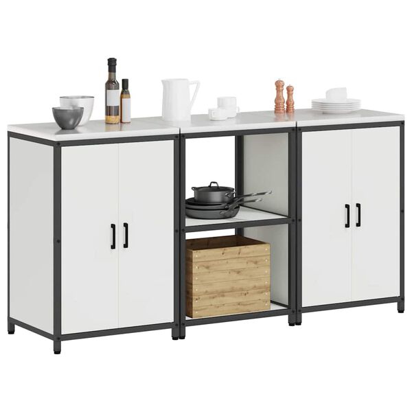 vidaXL Kj&oslash;kkenoppbevaringssett med hylle 3 pcs Hvit Kaldvalsest&aring;l