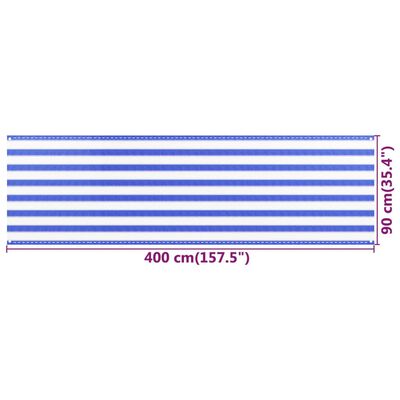 vidaXL Balkongskjerm blå og hvit 90x400 cm HDPE