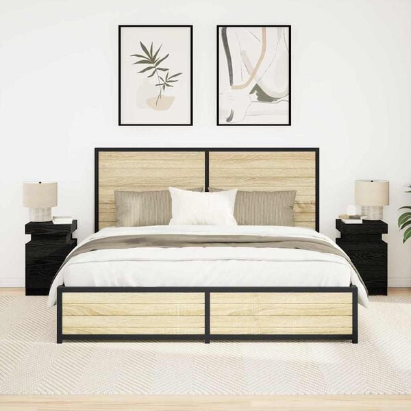 vidaXL Nattbordskap 2 pcs Svart Eik 35 x 39 x 55 cm Konstruert tre