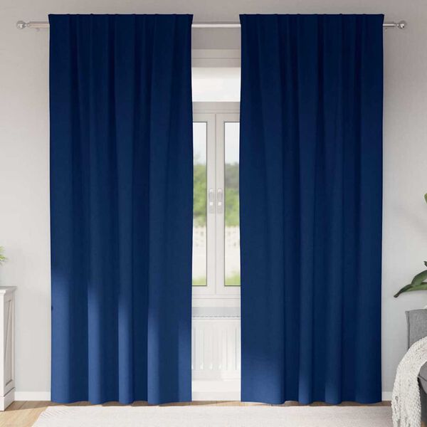 vidaXL M&oslash;rkleggende Gardiner med Ringer 2 pcs M&oslash;rkebl&aring; 245 x 140 cm