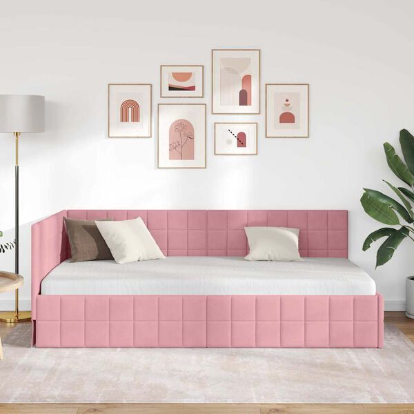 vidaXL Hjørnesengramme med hodegjerde Rosa 100 cm x 200 cm Fløyel