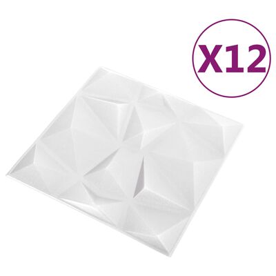 vidaXL 3D-veggpaneler 12 stk 50x50 cm diamant hvit 3 m²