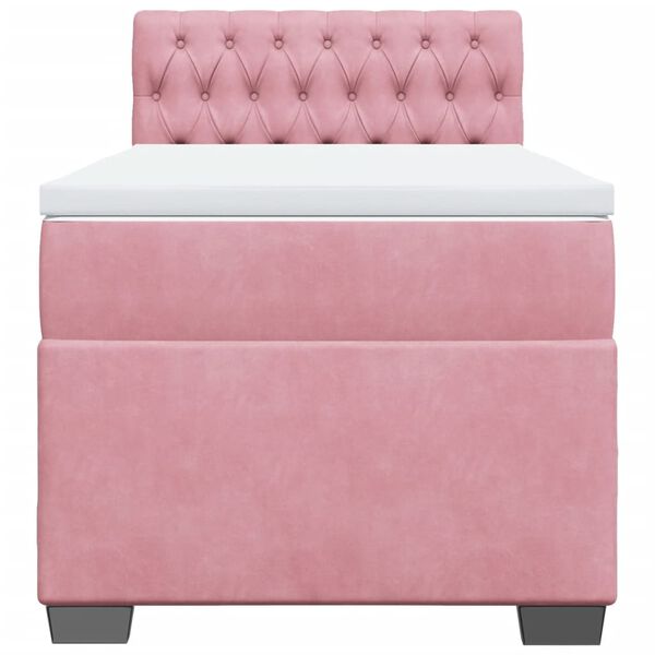 vidaXL Seng med madrass boksfj&aelig;r rosa 100x200 cm fl&oslash;yel