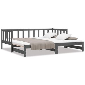 vidaXL Uttrekkbar dagseng gr&aring; 2x(90x190) cm heltre furu
