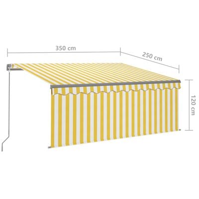 vidaXL Manuell uttrekkbar markise med rullegardin 3,5x2,5 m gul hvit