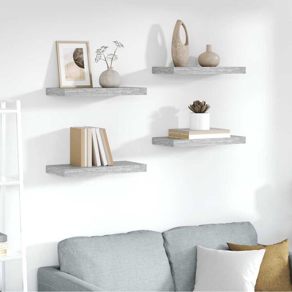 vidaXL Flytende vegghyller 4 stk betonggr&aring; 50x23x3,8 cm MDF