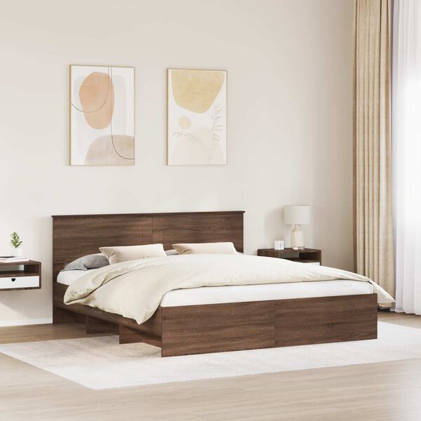vidaXL Sengestamme med hodegjerde Brun Eik 200 x 200 cm Konstruert tre