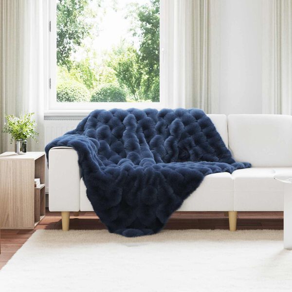 vidaXL Faux kaninullteppe 4 pcs Marineblå 130 x 150 cm Polyester