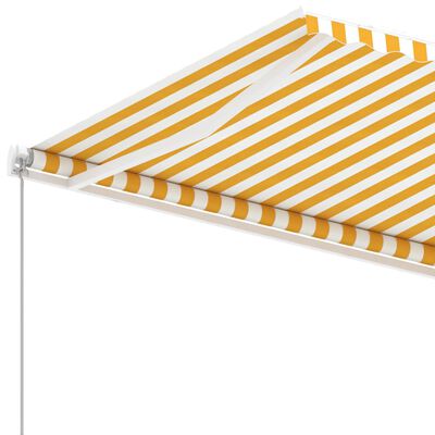 vidaXL Frittstående manuell uttrekkbar markise 400x350 cm gul/hvit