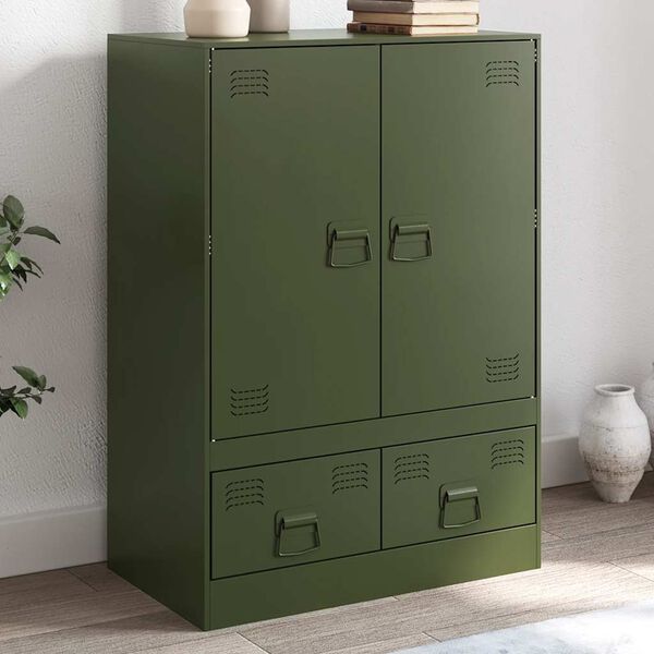 vidaXL Highboard olivengr&oslash;nn 67x39x95 cm st&aring;l