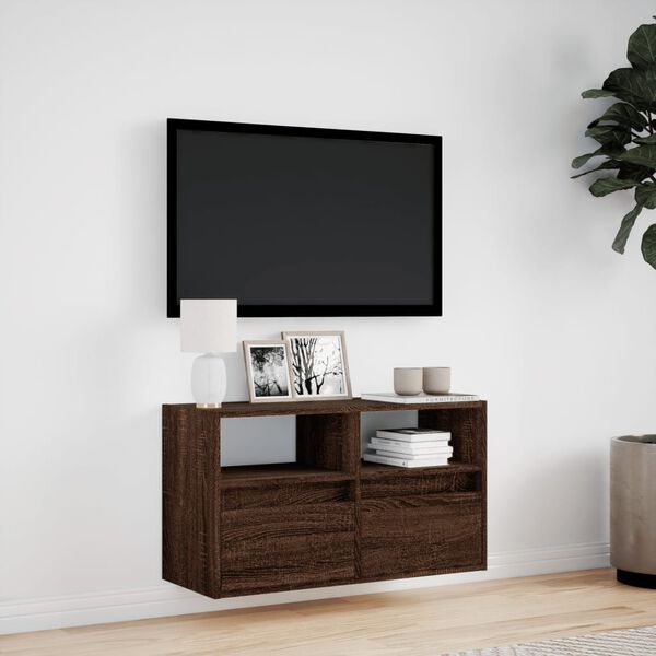 vidaXL Vegghengt TV-benk med LED brun eik 80x31x45 cm