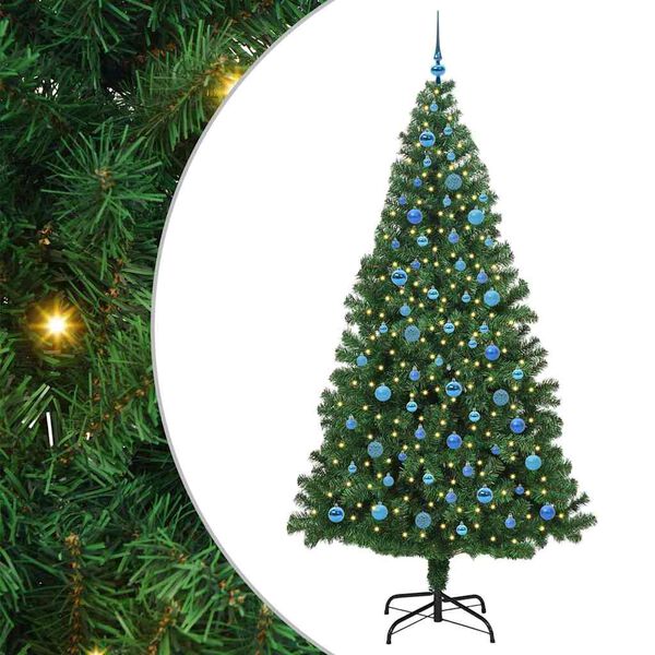vidaXL Kunstig juletre med 300 LED gr&oslash;nn 240 cm PVC og St&aring;l og Plast