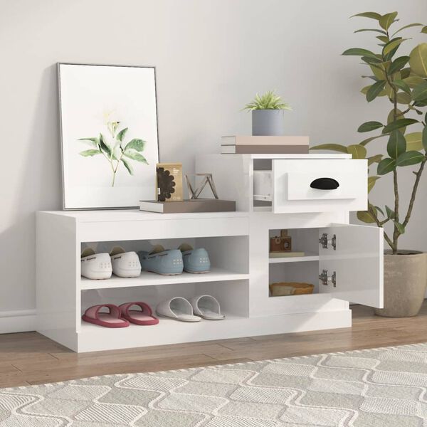 vidaXL Skoskap h&oslash;yglans hvit 100x42x60 cm konstruert tre