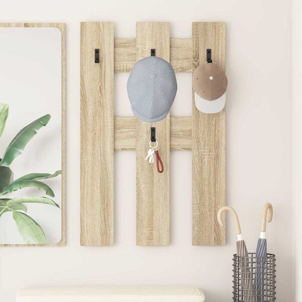 vidaXL Vegghengt kleshenger Sonoma eik 65 x 3 x 100 cm Konstruert tre