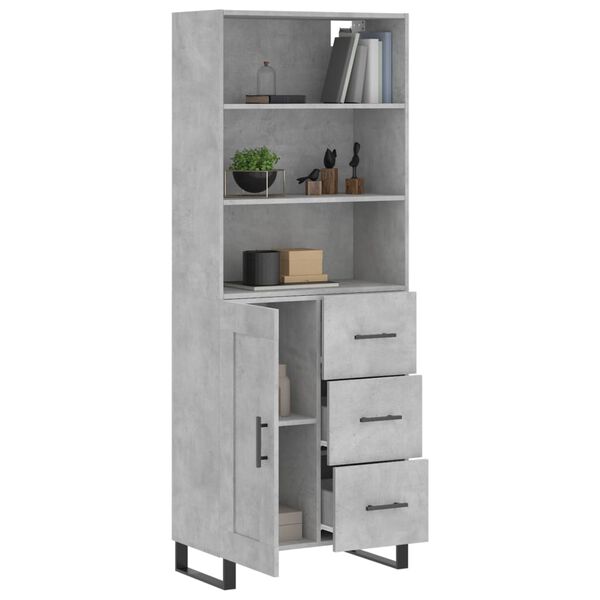 vidaXL Highboard betonggr&aring; 69,5x34x180 cm konstruert tre
