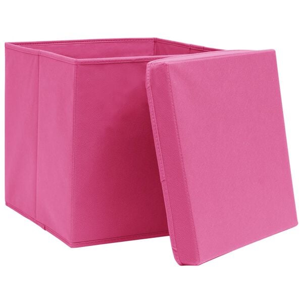 vidaXL Oppbevaringsbokser med lokk 4 stk rosa 32x32x32 cm stoff