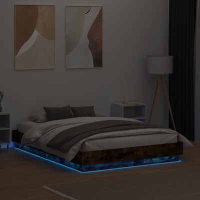 vidaXL Sengeramme med LED-lys røkt eik 120x190 cm