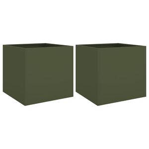 vidaXL Plantekasser 2 stk olivengr&oslash;nn 42x40x39 cm st&aring;l