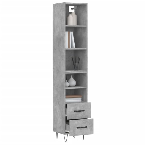 vidaXL Highboard betonggr&aring; 34,5x34x180 cm konstruert tre