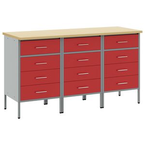 vidaXL Arbeidsskap med skuff 3 stk. R&oslash;d og Gr&aring; 150 x 55 x 85 cm