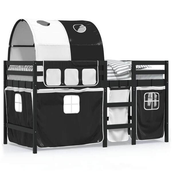 vidaXL Køyeseng for barn tunnel hvit og svart 90x200 cm heltre furu