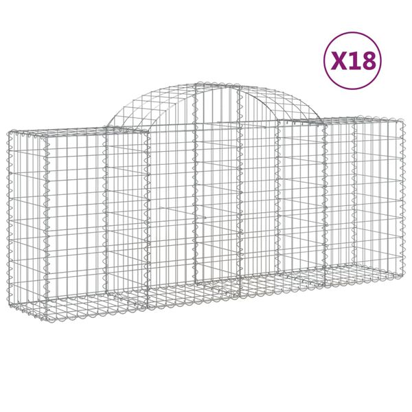 vidaXL Gabionkurver buede 18 stk 200x50x80/100 cm galvanisert jern