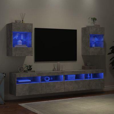 vidaXL Vegghengte TV-benker med LED-lys 2 stk betonggrå 40x30x60,5 cm