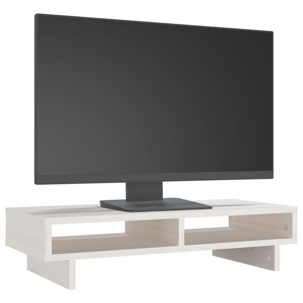 vidaXL Monitorstativ hvit 60x27x14 cm heltre furu