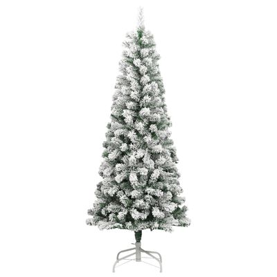 vidaXL Kunstig hengslet juletre med 300 LED flokket snø 210 cm