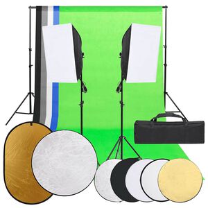 vidaXL Fotostudiosett med lyssett, bakgrunn og reflektor