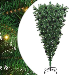 vidaXL Opp-ned kunstig forbelyst juletre med kulepakke gr&oslash;nn 210 cm