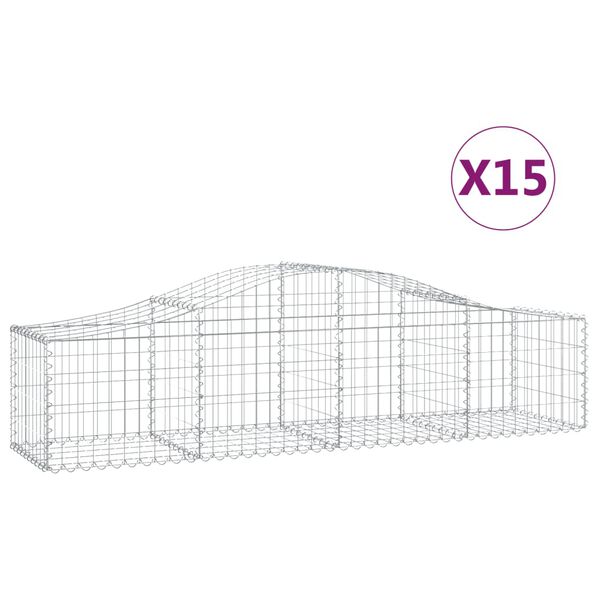 vidaXL Gabionkurver buede 15 stk 200x50x40/60 cm galvanisert jern
