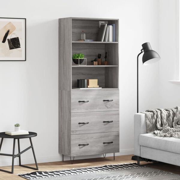 vidaXL Highboard gr&aring; sonoma 69,5x34x180 cm konstruert tre