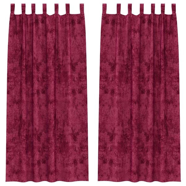 vidaXL Fl&oslash;yel Gardiner med gardiner 2 pcs Vinr&oslash;d 225 x 140 cm Fl&oslash;yel