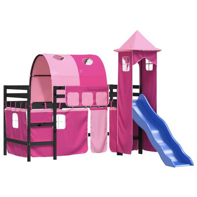 vidaXL Køyeseng for barn med tårn rosa 80x200 cm heltre furu